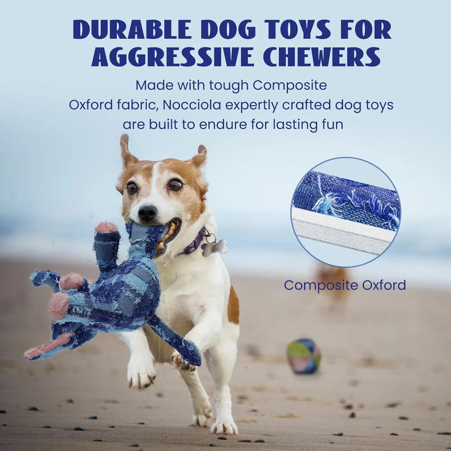 Nocciola 2 Pack Shabby Elephant & Ball Stuffed Dog Toy, Durable Squeaky and Giggle Toys for Aggressive Chewers, Tough Toys for Medium and Large Breed