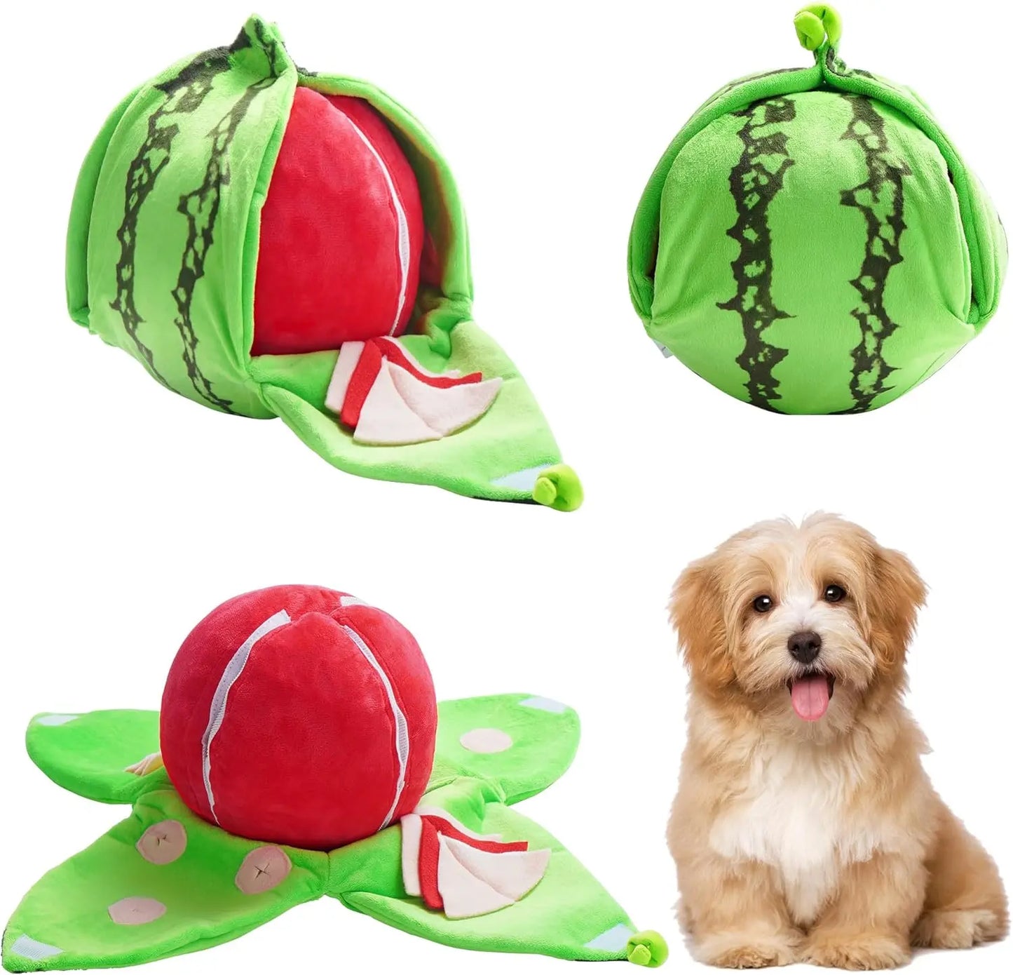 Nocciola 4-In-1 Watermelon Dog Enrichment Toys, 3 Squeaky Slices with a Rind Snuffle Mat for Treats Hunting Fun, Hide and Seek Puzzle Toy for All Breeds Interactive Chew