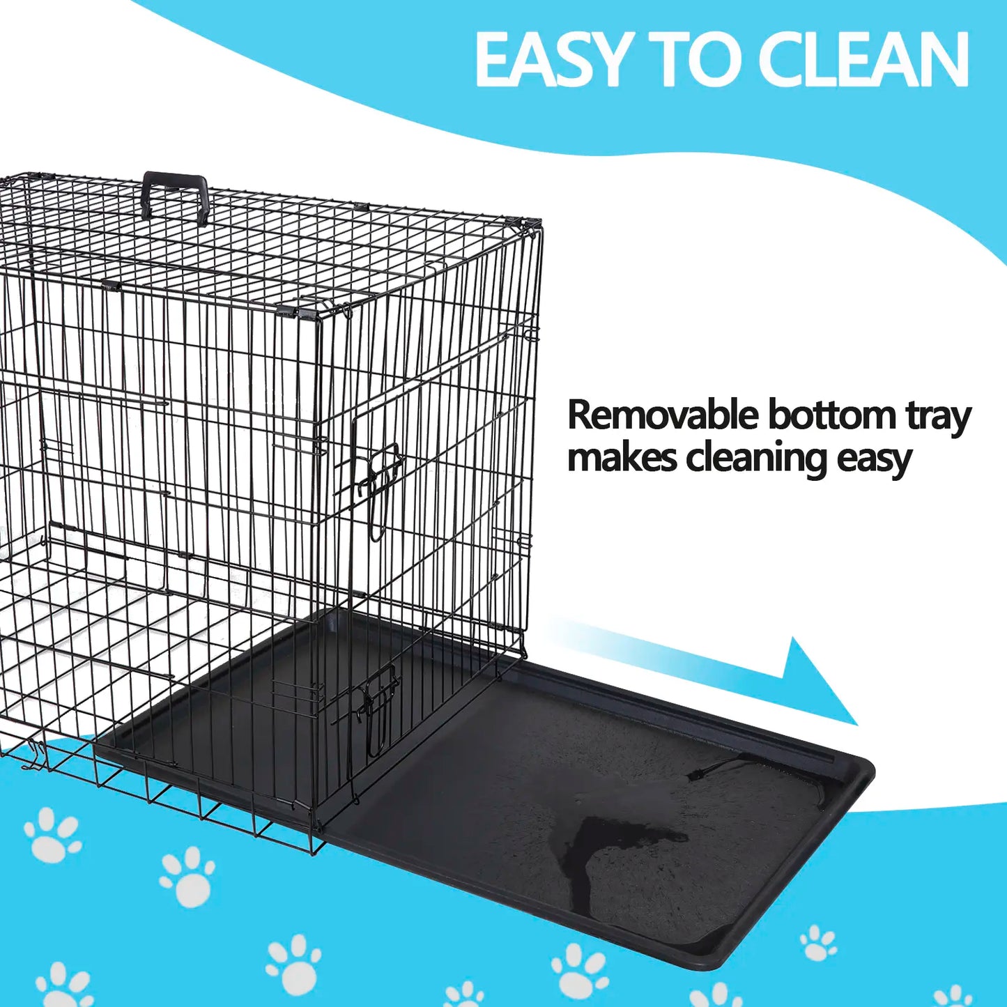 Zeny 36L X 23W X 25H Inches Collapsible Steel Wire Dog Crate - Double Door Small Pet Travel Kennel with Secure Latch, Easy Cleaning Tray, 15.98Lbs, Indoor/Outdoor Use, Black