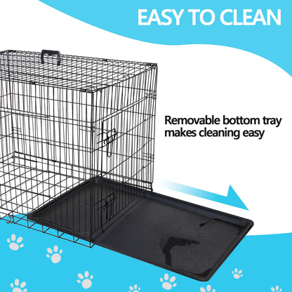 Zeny 36L X 23W X 25H Inches Collapsible Steel Wire Dog Crate - Double Door Small Pet Travel Kennel with Secure Latch, Easy Cleaning Tray, 15.98Lbs, Indoor/Outdoor Use, Black