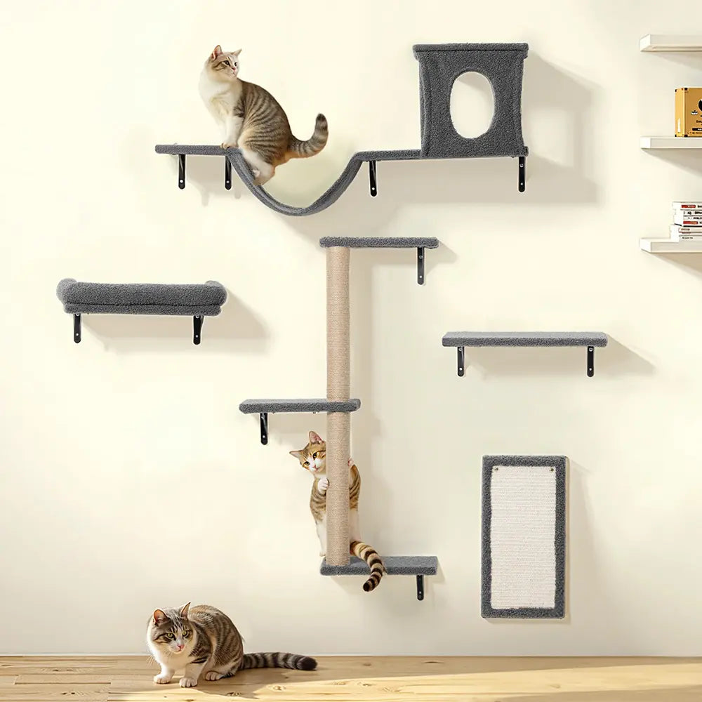 CAVEEN 5 in 1 Cat Climbing Set, Wall Furniture, Cat Wall Shelves Perches Set, Sleeping Playing Lounging Climbing Wall-Mounted Cat Tree House for Multiple Cats, Wall Mounted Cat Climber Set, Dealsforyou, Summerwins, Restock, Dealsforyoudays, DFYD