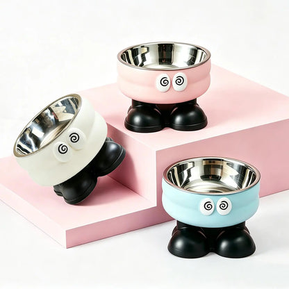 （Gifts Ship Separately）Elevated Pet Bowl with Cute Big Eyes, Detachable Stainless Steel Raised Feeding Dish, Pet Food Water Bowl with Feet, Neck Protector Feeder for Dogs Cats