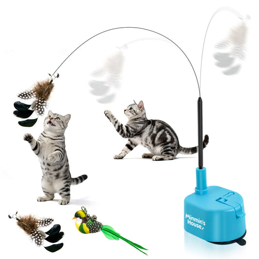 Interactive Cat Toys for Indoor Cats - Automatic 360° Swirling Flying Bird Feather Toy, USB Rechargeable Electric Cat Teaser with Reusable Strong Sticky Vacuum Suction Cup Base,Self-Play Toy for Bored Cat,#Summerwins #Dealsforyoudays