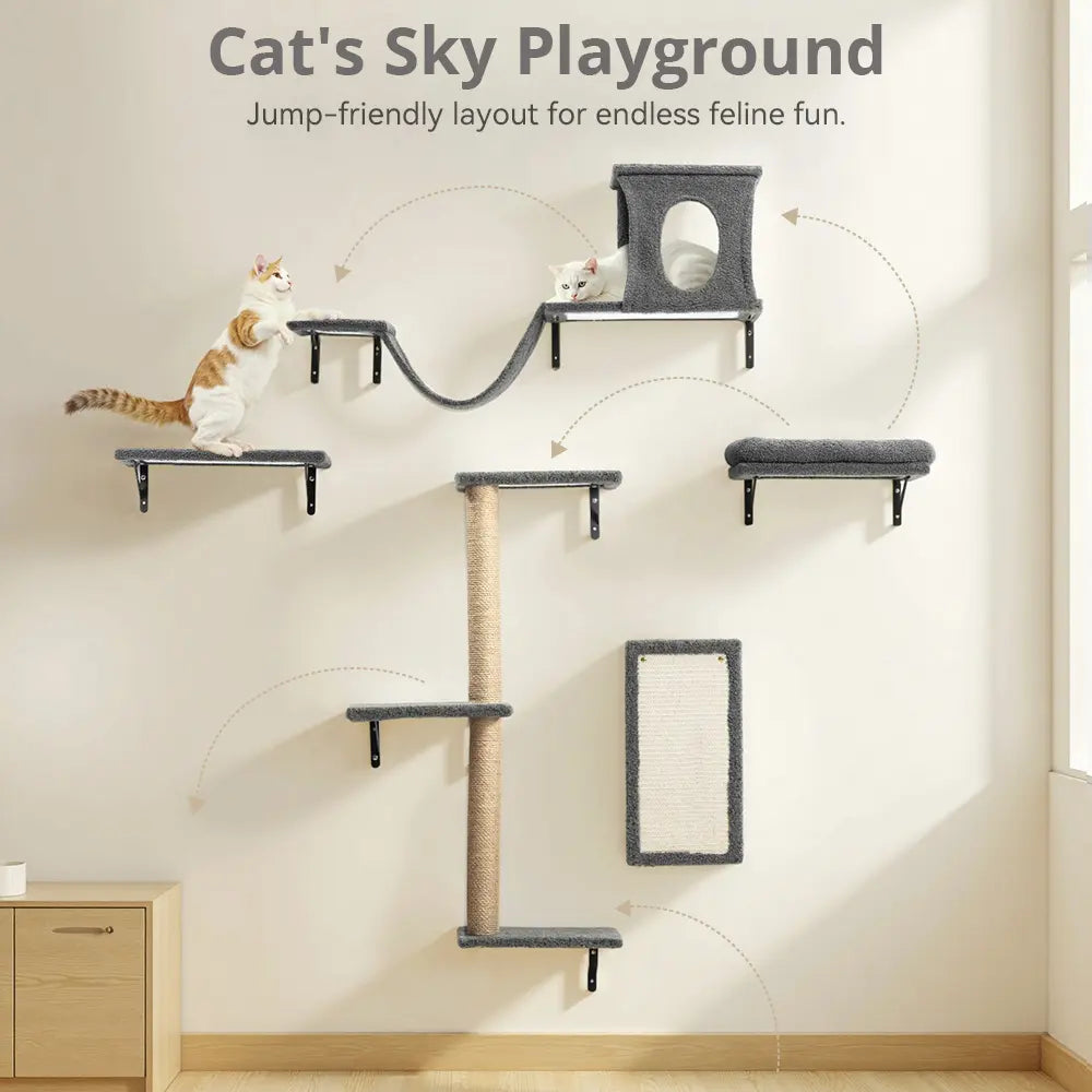 CAVEEN 5 in 1 Cat Climbing Set, Wall Furniture, Cat Wall Shelves Perches Set, Sleeping Playing Lounging Climbing Wall-Mounted Cat Tree House for Multiple Cats, Wall Mounted Cat Climber Set, Dealsforyou, Summerwins, Restock, Dealsforyoudays, DFYD