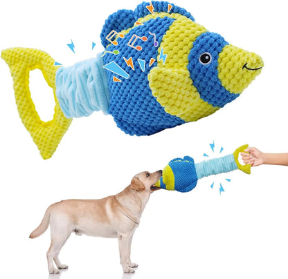 Tug of War Dog Toy, Squeaky Dog Toys for Aggressive Chewers, Interactive Fish Puppy Toys with Crinkle Paper to Keep Them Busy