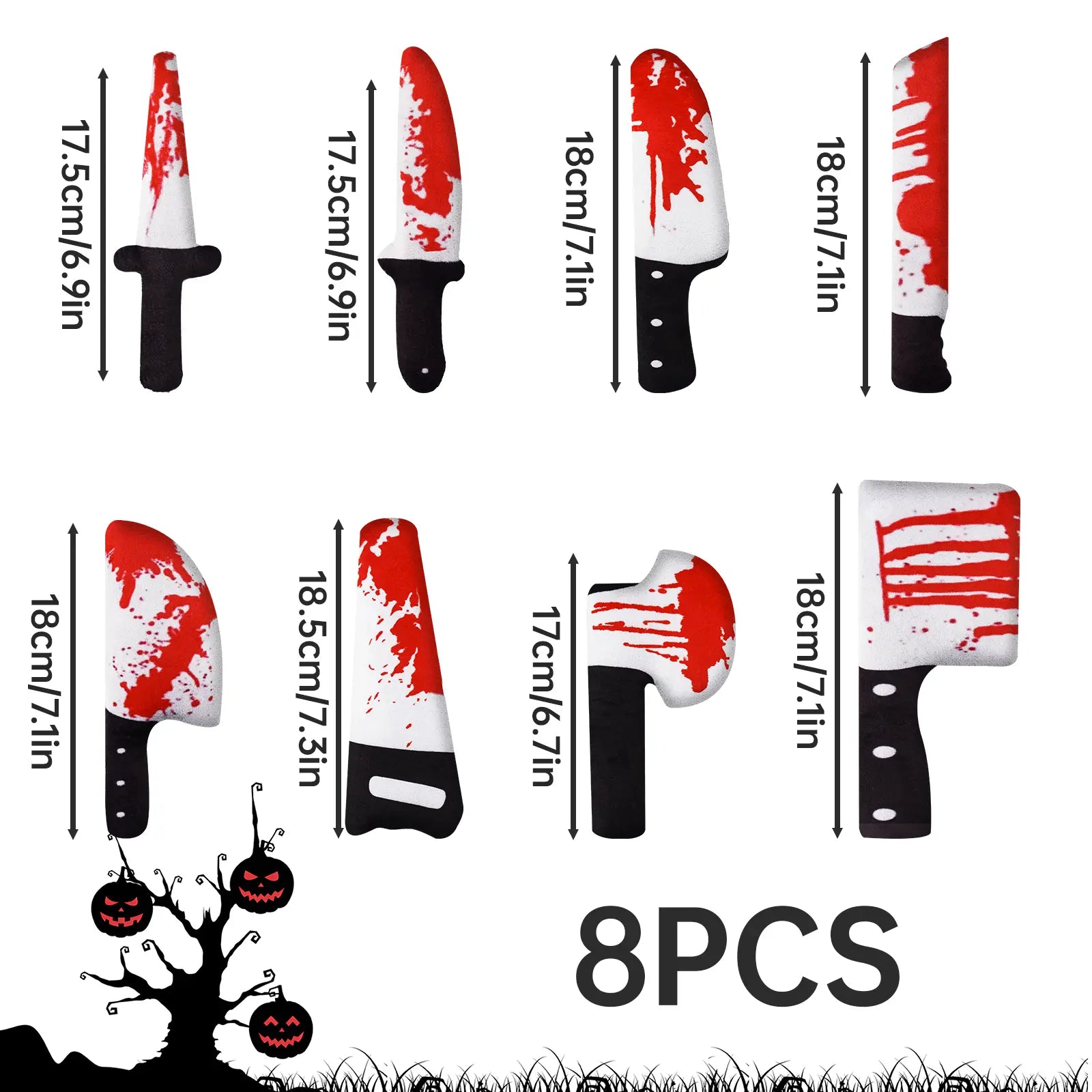 Zoozoo 8PCS Halloween Cat Catnip Toys Set for Cats & Kittens, Assorted Shapes Plush with Crinkle Paper, Durable Bite-Resistant Fabric, Interactive Play for Battling, Biting, Chasing (Knives)