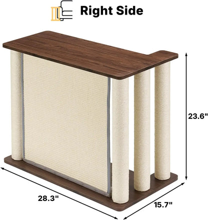 Veehoo Couch Protector from Cat Claws, Couch End Table with Cat Scratch Panel and Scratching Posts, Pet Corner Sofa Side Table Scratcher, Black Walnut, Right