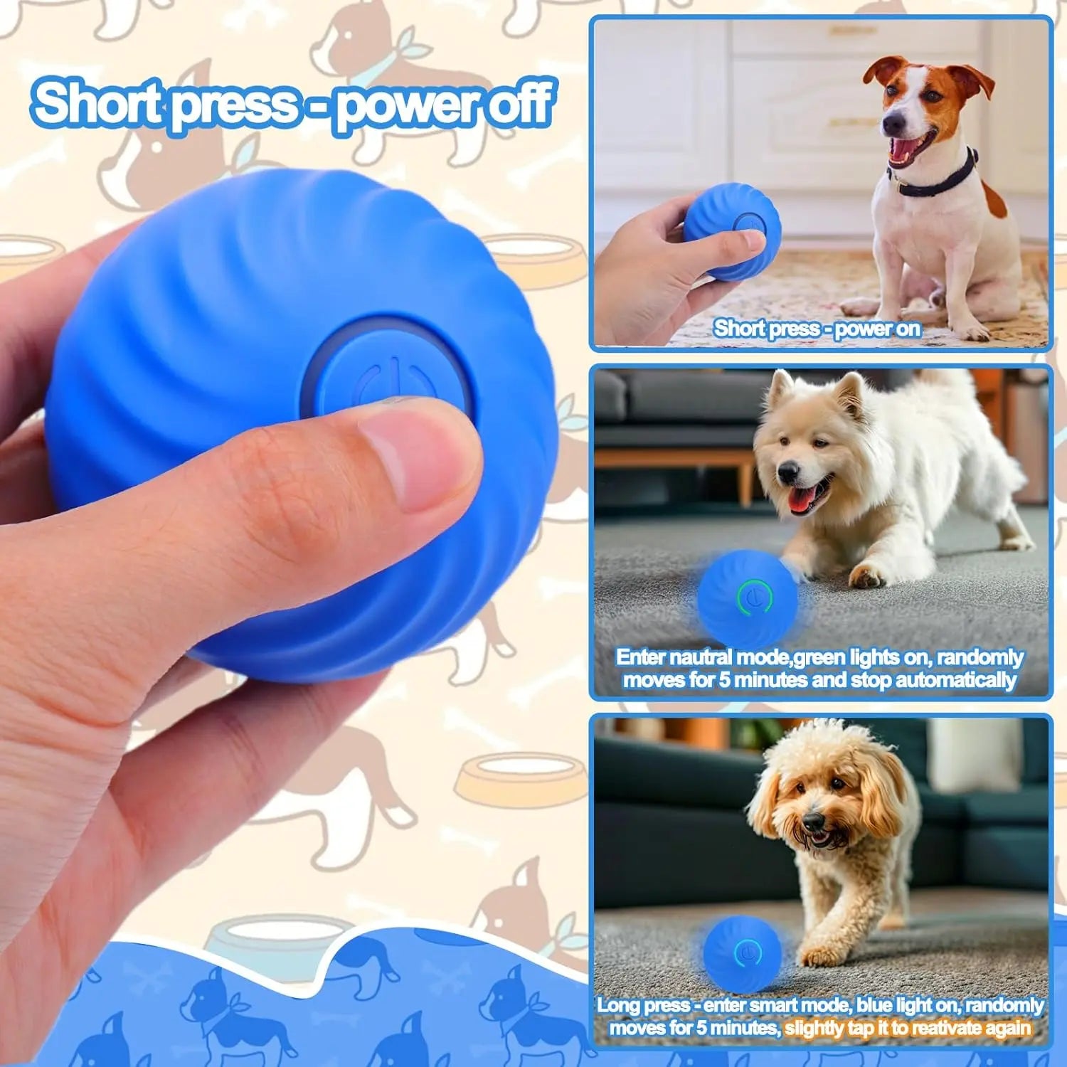 Interactive Dog Ball Toy - Self-Rolling, Motion-Activated, Anti-Chewer Cover, 2.64 Inch Diameter, Provides Exercise for Small/Medium Dogs, Halloween/Birthday Pet Enrichment Toy