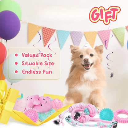 Pink Puppy Toys for Boredom - 23 Pack Puppy Chew Toys for Teething, Interactive Dog Toys for Puppies, Cute Small Dog Toys with Treat Ball, Squeaky Dog Chew Toys and Ropes