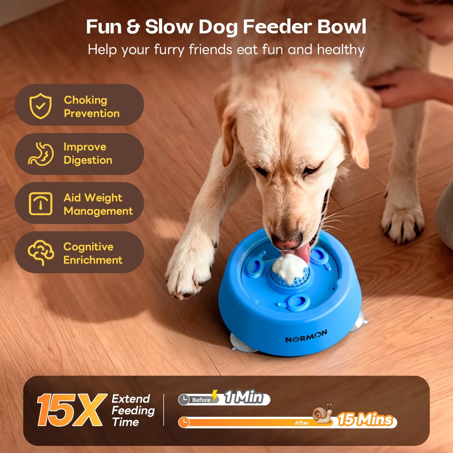 Normon No-Spill Slow Feeder Dog Bowl with Suction Base - Perfect for Bone Broth, Yogurt & Liquid Treats - Ideal for Puppies & Dogs of All Sizes