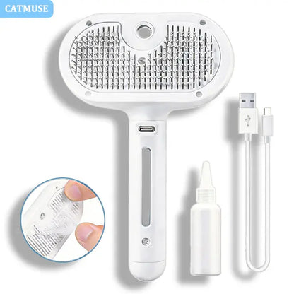 Upgraded Steam Cat Brush, 3-In-1 Self-Cleaning Spray Pet Brush for Cats & Dogs, Skin-Safe Deshedding & Grooming Tool for Long & Short-Haired Pets