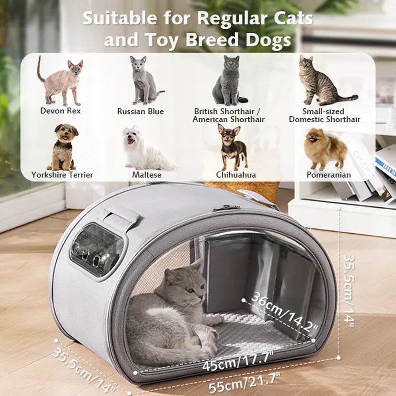 Pecute Pet Cooling House - Portable Bubble View Pod with Detachable Cooling Blanket, Full-View Window, Insulated Wall, Fiberglass Rods, No-Assembly Design, All-Season, Folds Flat for Small Dogs/Cats (Indoor & Travel Use)