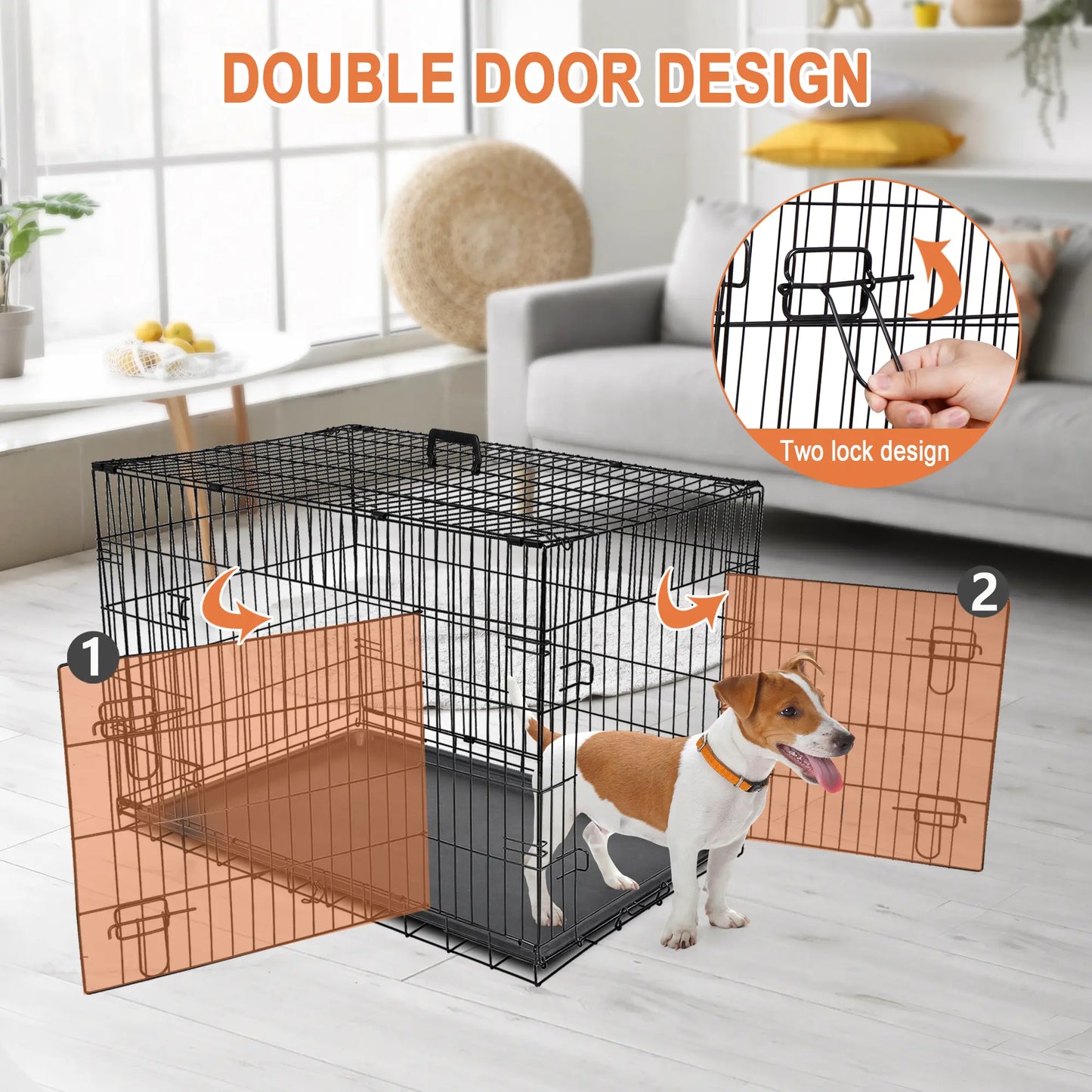 Zeny 36L X 23W X 25H Inches Collapsible Steel Wire Dog Crate - Double Door Small Pet Travel Kennel with Secure Latch, Easy Cleaning Tray, 15.98Lbs, Indoor/Outdoor Use, Black