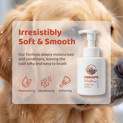 FINDCUTE 10Oz Animal All-In-1 Grooming Shampoo - Pet Grooming Products for Dogs & Cats, Odor Removal, Dirt Cleaning, Itch Relief, Tangled Hair Softening, Moisturizes Coat, Long-Lasting Fresh Scent