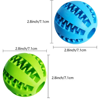 2 Pack 2.8" Dog Treat Toy Ball, Dog Tooth Cleaning Toy, Interactive Dog Toys (1 Green+1 Blue)