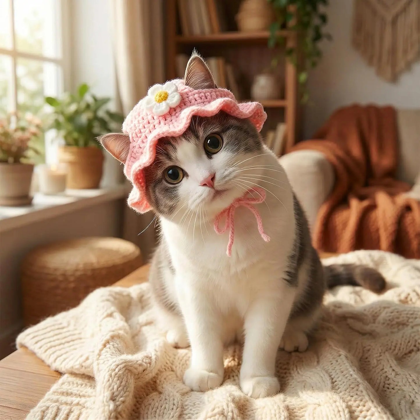 4PCS Handmade Knitted Cartoon Pet Hats for Small Cats & Puppies, Soft Polyester Frog/Cat/Puppy Shaped Costume Headwear for Halloween, Birthday Party, Daily Wear, Cartoon Hats