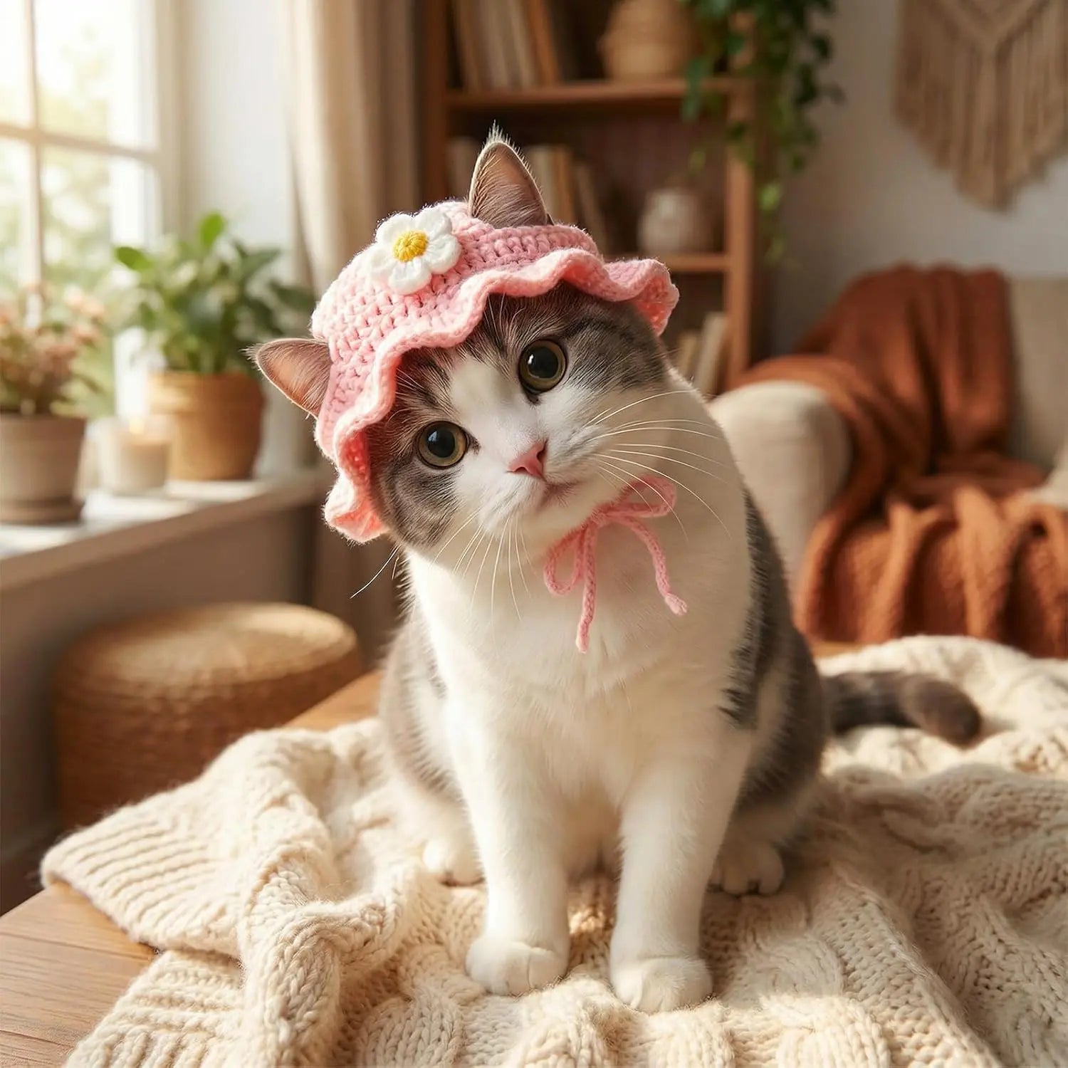 4PCS Handmade Knitted Cartoon Pet Hats for Small Cats & Puppies, Soft Polyester Frog/Cat/Puppy Shaped Costume Headwear for Halloween, Birthday Party, Daily Wear, Cartoon Hats