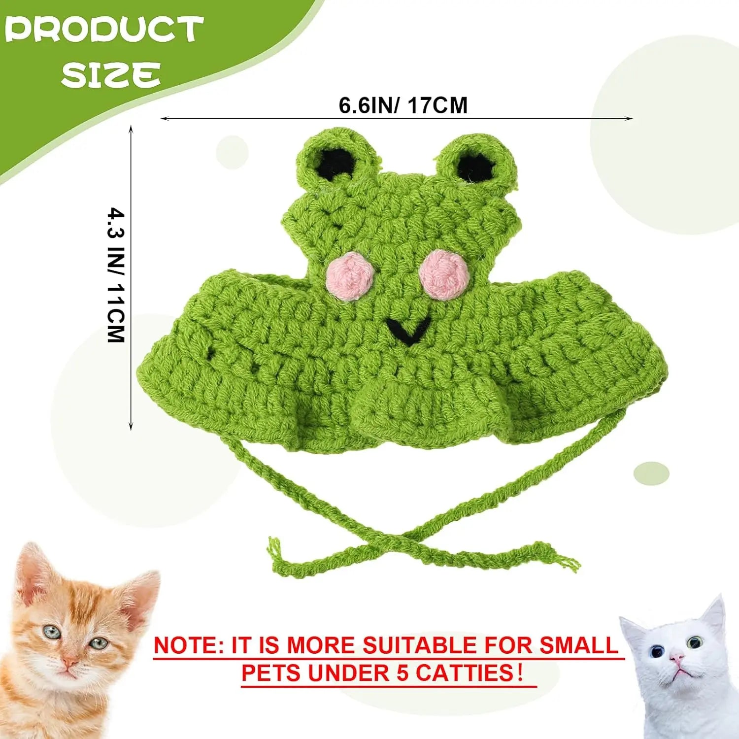 4PCS Handmade Knitted Cartoon Pet Hats for Small Cats & Puppies, Soft Polyester Frog/Cat/Puppy Shaped Costume Headwear for Halloween, Birthday Party, Daily Wear, Cartoon Hats