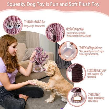 Squeaky Dog Toys, Octopus Dog Toy for Aggressive Chewers, Interactive Tug of War Puppy Toy to Keep Them Busy(Purple)