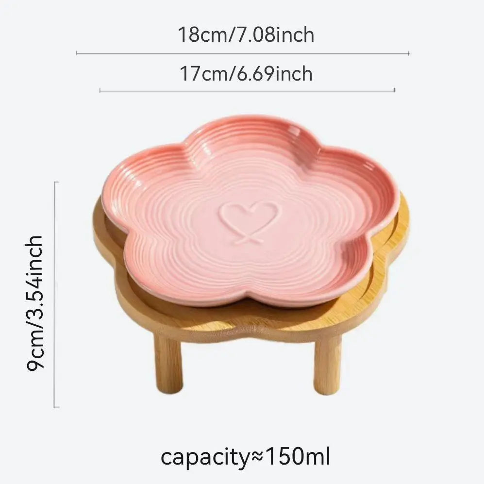 Flower Shaped Pet Feeding Bowl Feeder, 1 Count Pet Snack Bowl with Wooden Stand, Pet Feeding Supplies for Dog & Cat, Pet Supplies