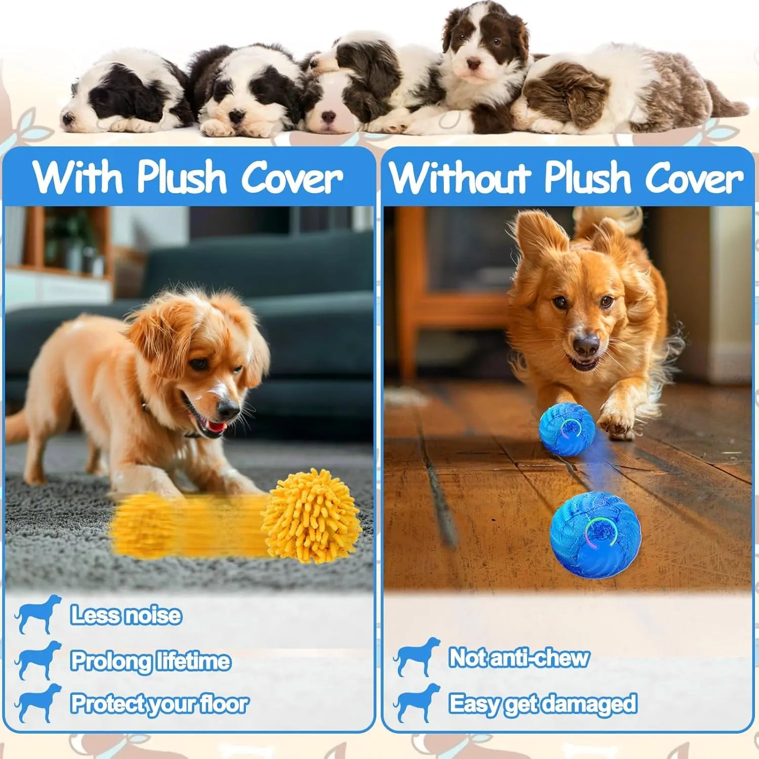 Interactive Dog Ball Toy - Self-Rolling, Motion-Activated, Anti-Chewer Cover, 2.64 Inch Diameter, Provides Exercise for Small/Medium Dogs, Halloween/Birthday Pet Enrichment Toy