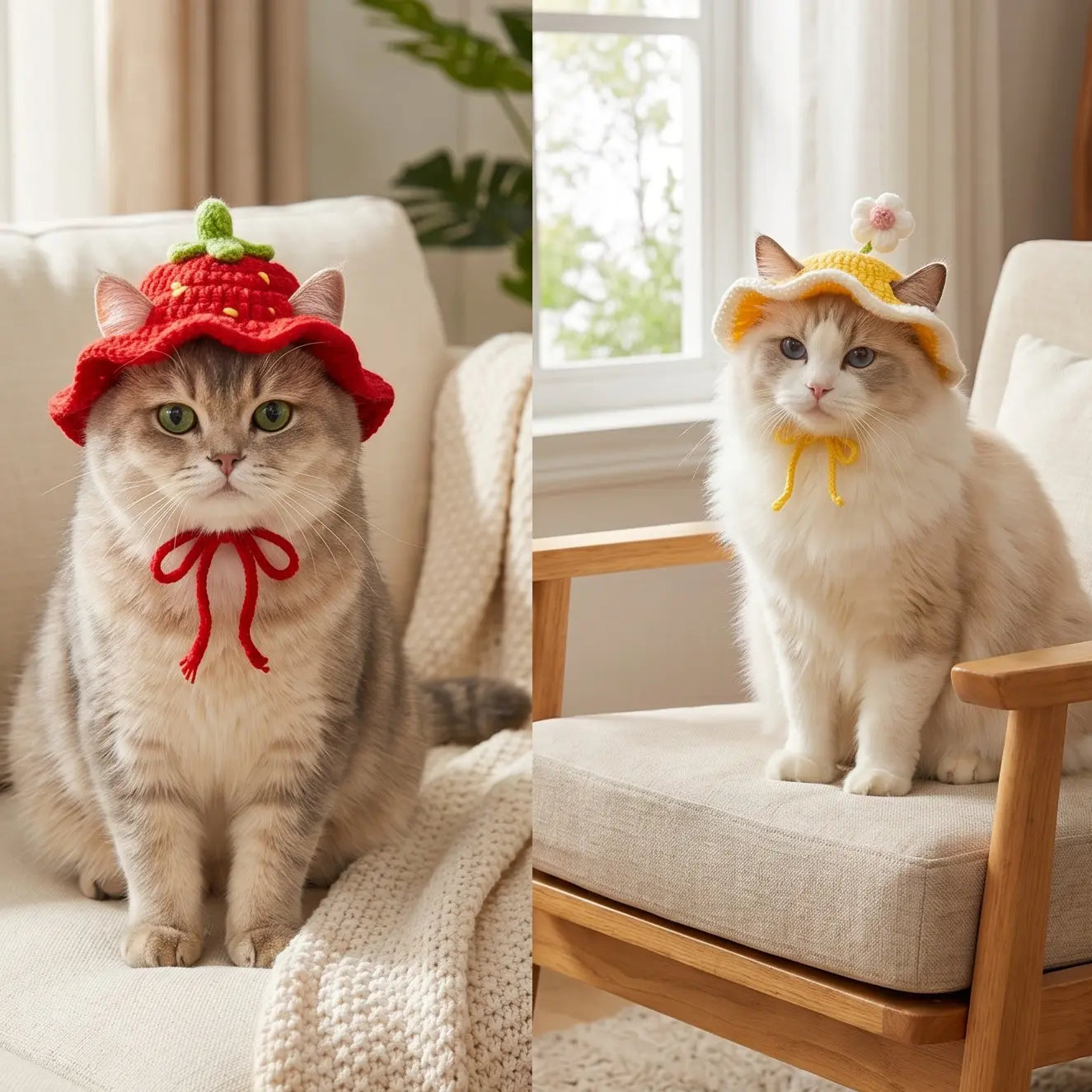 4PCS Handmade Knitted Cartoon Pet Hats for Small Cats & Puppies, Soft Polyester Frog/Cat/Puppy Shaped Costume Headwear for Halloween, Birthday Party, Daily Wear, Cartoon Hats