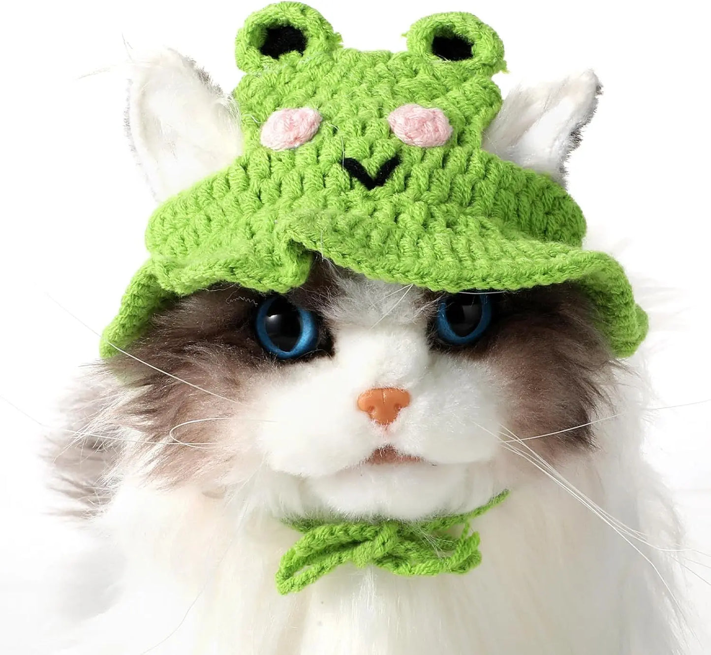 4PCS Handmade Knitted Cartoon Pet Hats for Small Cats & Puppies, Soft Polyester Frog/Cat/Puppy Shaped Costume Headwear for Halloween, Birthday Party, Daily Wear, Cartoon Hats