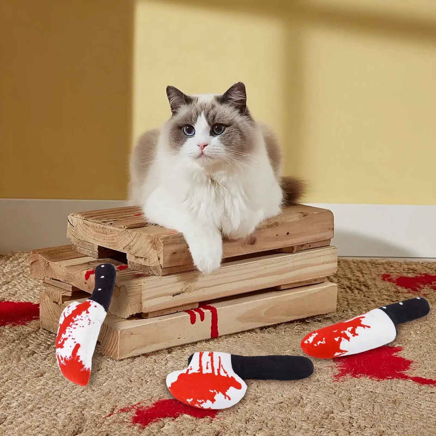 Zoozoo 8PCS Halloween Cat Catnip Toys Set for Cats & Kittens, Assorted Shapes Plush with Crinkle Paper, Durable Bite-Resistant Fabric, Interactive Play for Battling, Biting, Chasing (Knives)