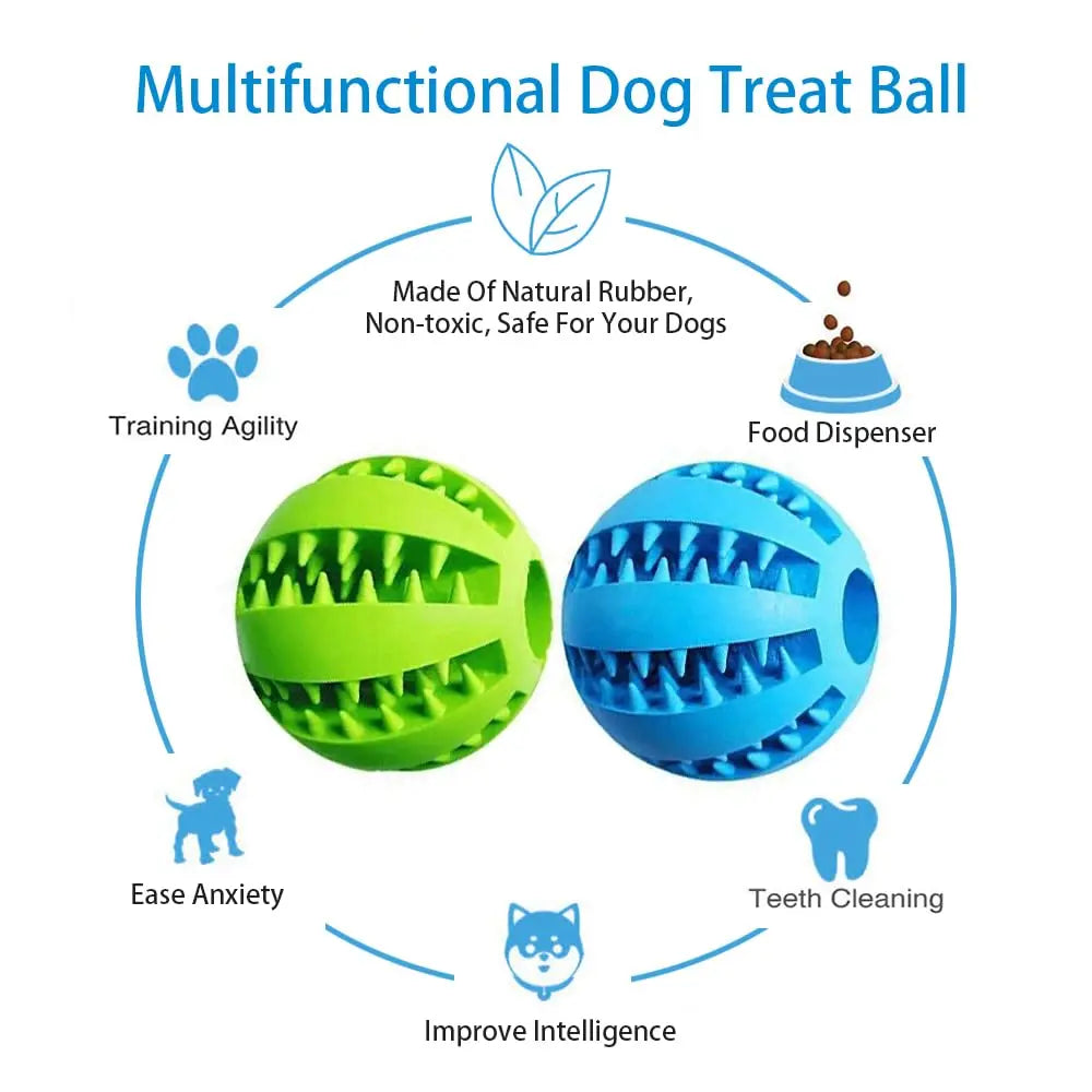 2 Pack 2.8" Dog Treat Toy Ball, Dog Tooth Cleaning Toy, Interactive Dog Toys (1 Green+1 Blue)