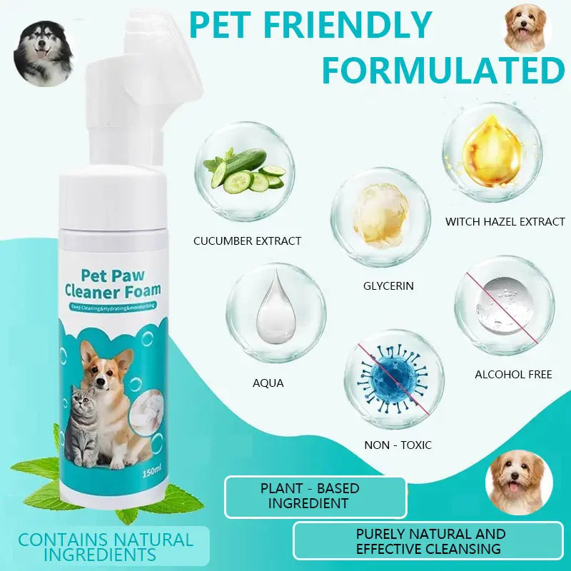 Ultimate No Rinse Dog Paw Cleaner & Puppy Paw Washer - Easy-to-Use Silicone Brush with Gentle Plant-Based Foam - 150ml Natural Oils for Cats & Pets