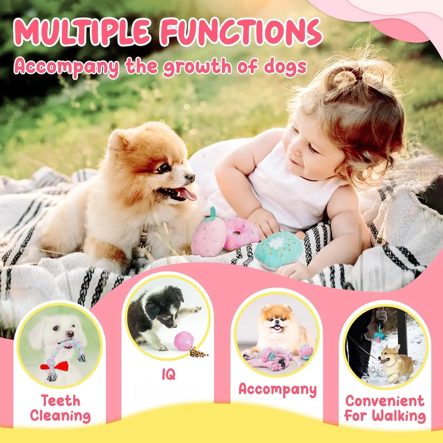 Pink Puppy Toys for Boredom - 23 Pack Puppy Chew Toys for Teething, Interactive Dog Toys for Puppies, Cute Small Dog Toys with Treat Ball, Squeaky Dog Chew Toys and Ropes