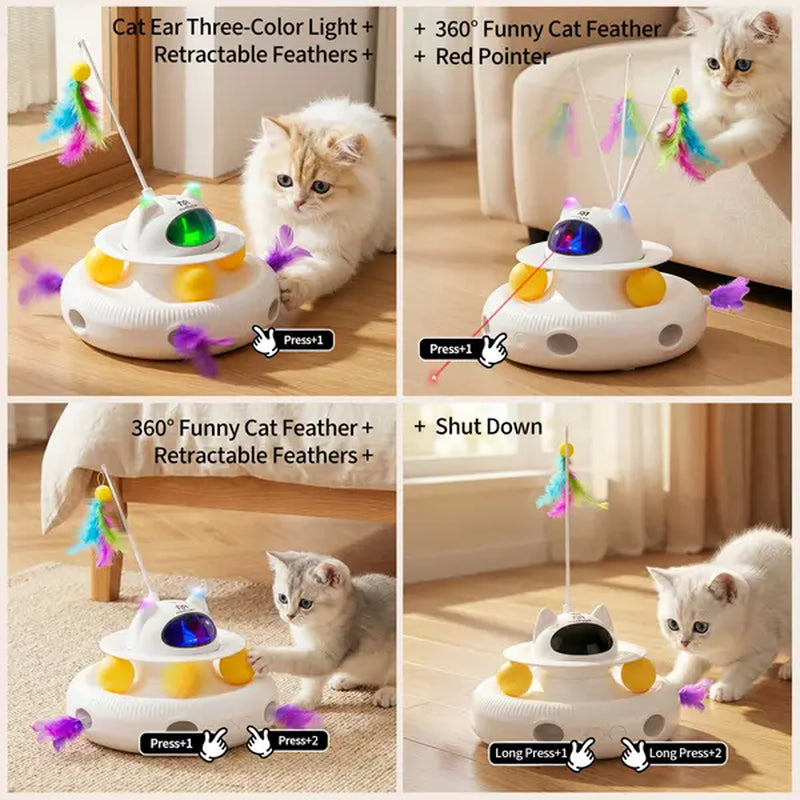 New 5-In-1 Interactive Cat Toy | Rotating Feather Teaser & Light Pointer & Track | Magic Box Cat Toy for Bored Indoor Cats