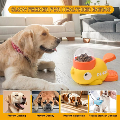 Pets Sparkle Duck Feeder for Dogs - Anti-Slip Rubber Duck Dog Treat Dispenser - Dog Treat Dispender Toy - Slow Puzzle Feeder Toy for IQ Training, Mental Enrichment for Dogs and Cats
