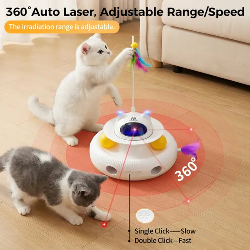 New 5-In-1 Interactive Cat Toy | Rotating Feather Teaser & Light Pointer & Track | Magic Box Cat Toy for Bored Indoor Cats