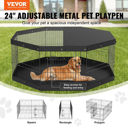 【Fathersdaygift】Vevor Dog Playpen, 8 Panels Foldable Metal Dog Exercise Pen with Top Cover and Bottom Pad, 24" H Pet Fence Puppy Crate Kennel, Indoor Outdoor Dog Pen for Small Medium Pets, for Camping, Yard