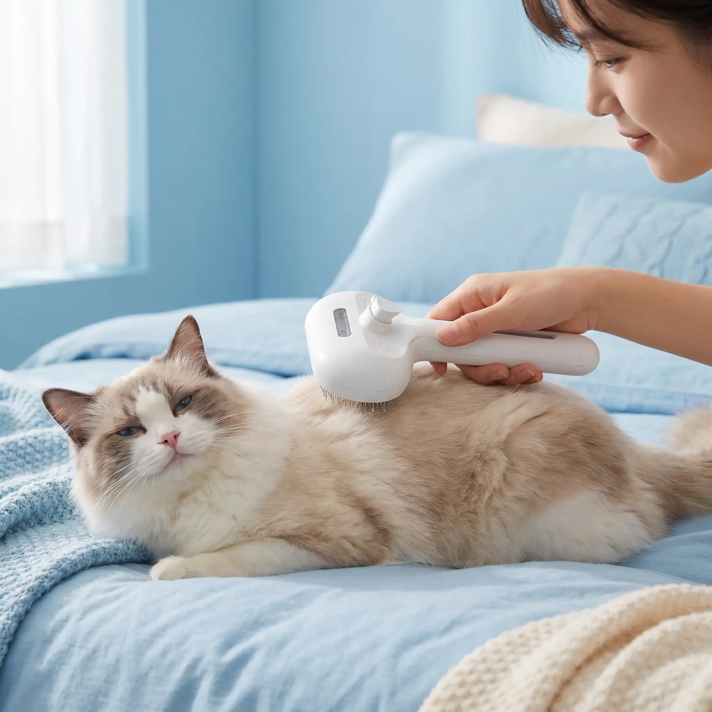 Upgraded Steam Cat Brush, 3-In-1 Self-Cleaning Spray Pet Brush for Cats & Dogs, Skin-Safe Deshedding & Grooming Tool for Long & Short-Haired Pets