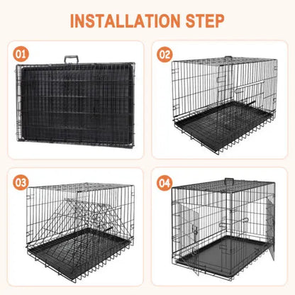 Zeny 36L X 23W X 25H Inches Collapsible Steel Wire Dog Crate - Double Door Small Pet Travel Kennel with Secure Latch, Easy Cleaning Tray, 15.98Lbs, Indoor/Outdoor Use, Black
