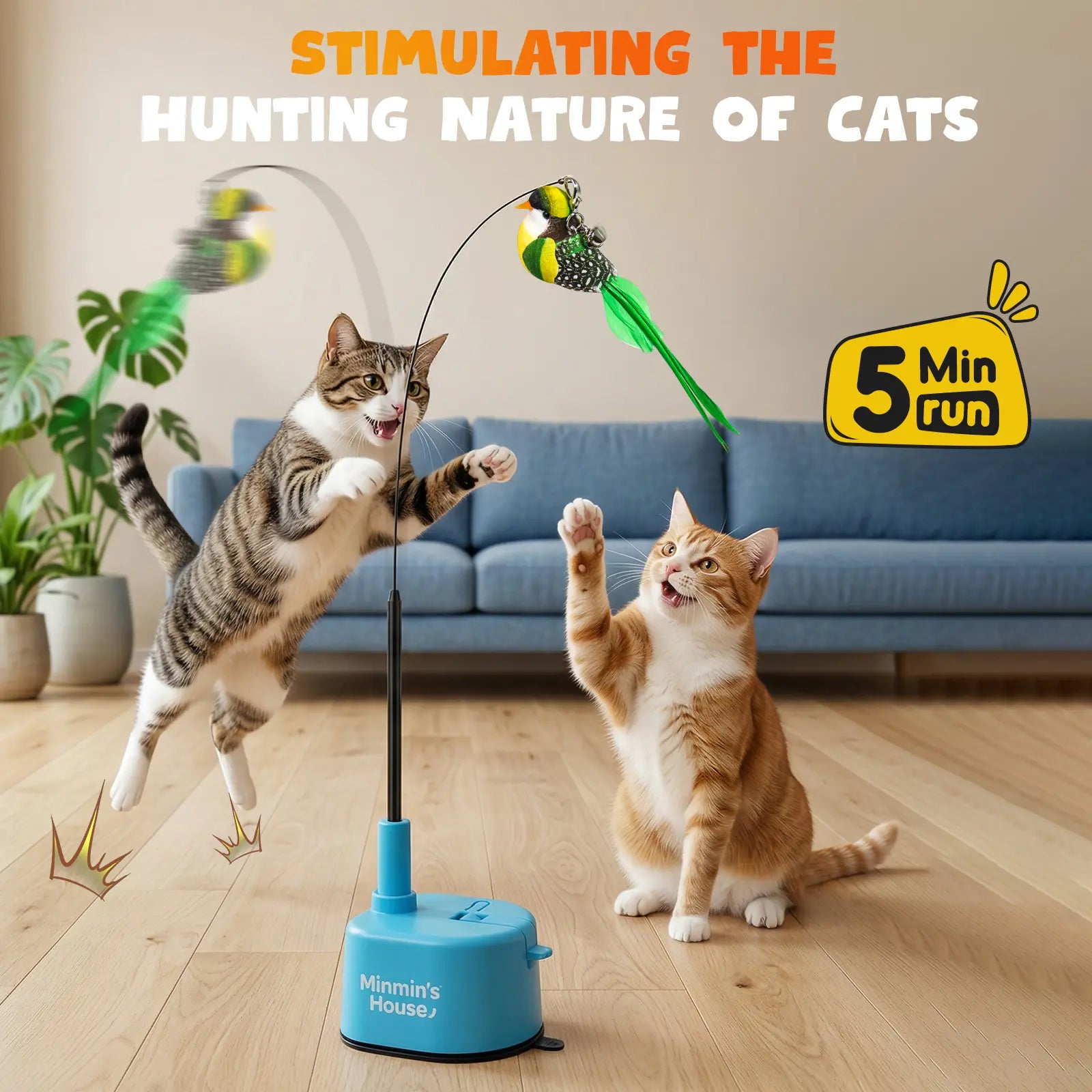 Interactive Cat Toys for Indoor Cats - Automatic 360° Swirling Flying Bird Feather Toy, USB Rechargeable Electric Cat Teaser with Reusable Strong Sticky Vacuum Suction Cup Base,Self-Play Toy for Bored Cat,#Summerwins #Dealsforyoudays