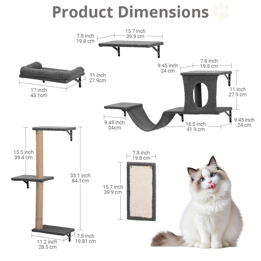 CAVEEN 5 in 1 Cat Climbing Set, Wall Furniture, Cat Wall Shelves Perches Set, Sleeping Playing Lounging Climbing Wall-Mounted Cat Tree House for Multiple Cats, Wall Mounted Cat Climber Set, Dealsforyou, Summerwins, Restock, Dealsforyoudays, DFYD