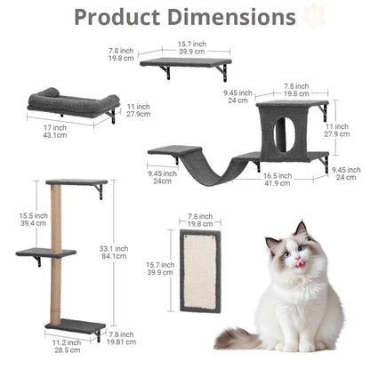 CAVEEN 5 in 1 Cat Climbing Set, Wall Furniture, Cat Wall Shelves Perches Set, Sleeping Playing Lounging Climbing Wall-Mounted Cat Tree House for Multiple Cats, Wall Mounted Cat Climber Set, Dealsforyou, Summerwins, Restock, Dealsforyoudays, DFYD