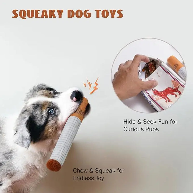 Nocciola 3 Pack Squeaky Camel Chewgarette Dog Toys with a Box, Interactive Plush Toys for Small Medium Dogs Pitbull Frenchie, Share a Puff with Pup