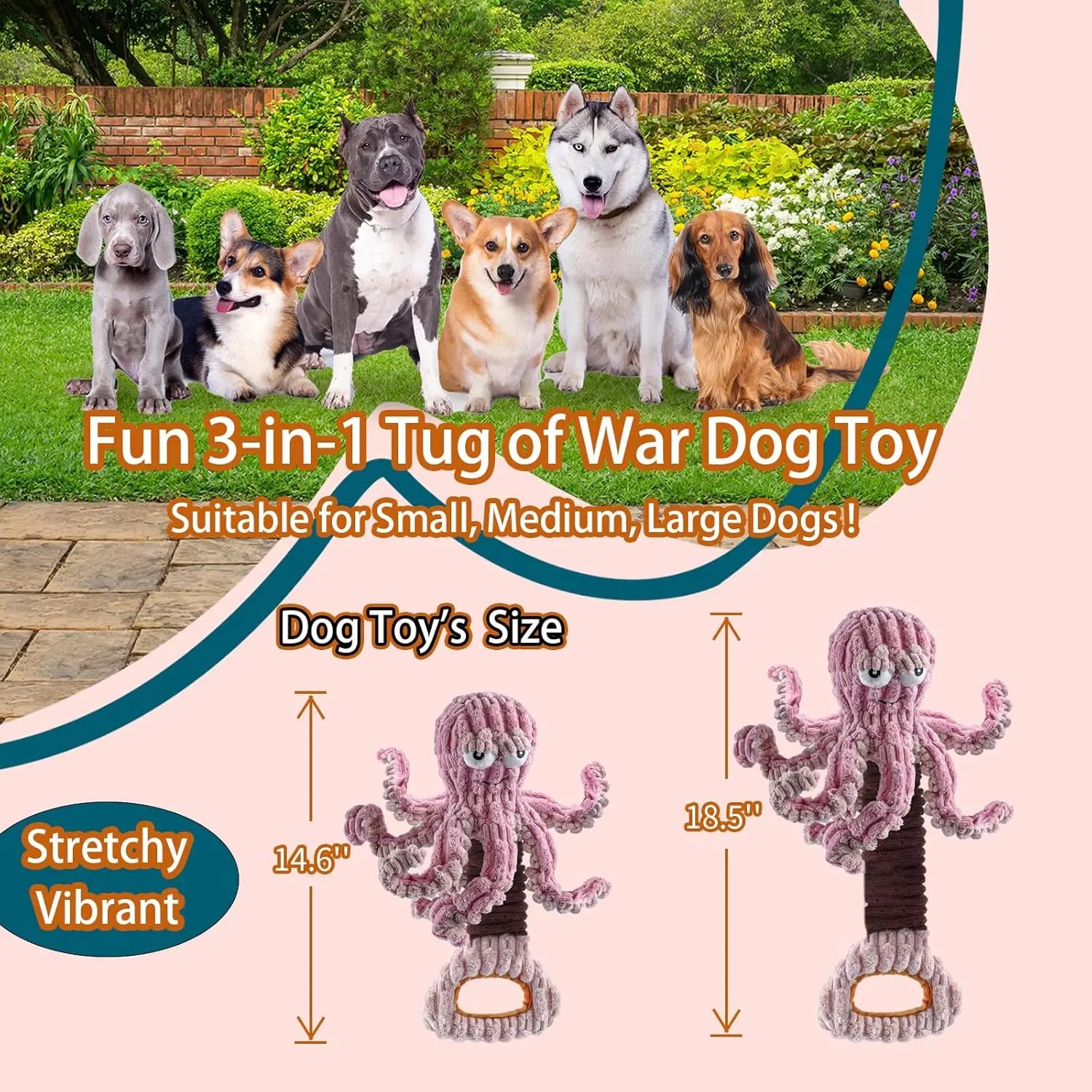 Squeaky Dog Toys, Octopus Dog Toy for Aggressive Chewers, Interactive Tug of War Puppy Toy to Keep Them Busy(Purple)