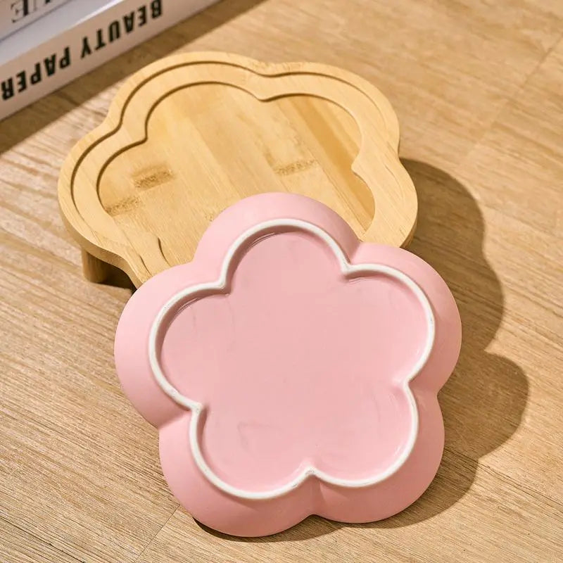Flower Shaped Pet Feeding Bowl Feeder, 1 Count Pet Snack Bowl with Wooden Stand, Pet Feeding Supplies for Dog & Cat, Pet Supplies