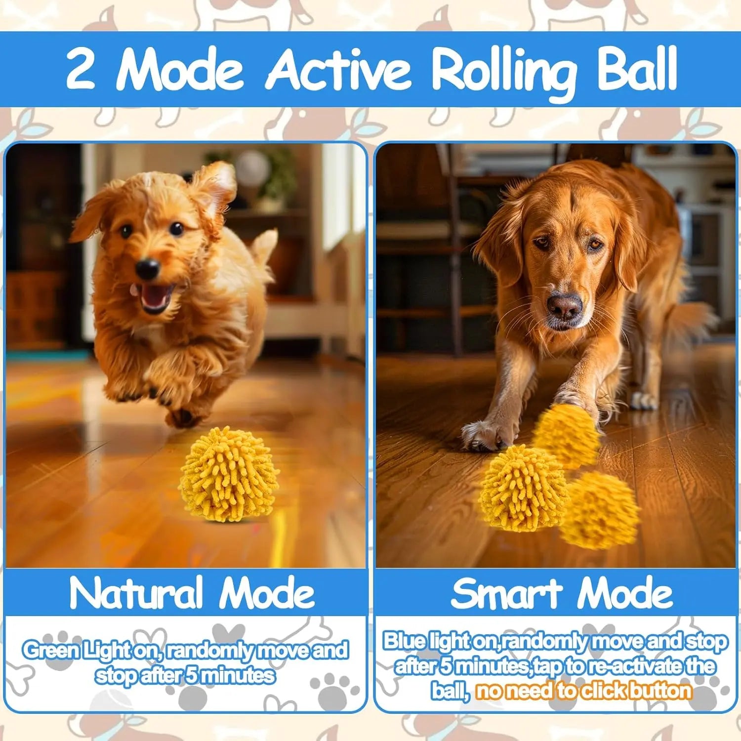 Interactive Dog Ball Toy - Self-Rolling, Motion-Activated, Anti-Chewer Cover, 2.64 Inch Diameter, Provides Exercise for Small/Medium Dogs, Halloween/Birthday Pet Enrichment Toy