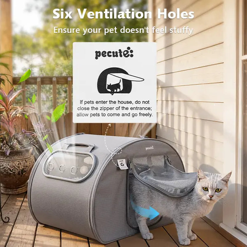Pecute Pet Cooling House - Portable Bubble View Pod with Detachable Cooling Blanket, Full-View Window, Insulated Wall, Fiberglass Rods, No-Assembly Design, All-Season, Folds Flat for Small Dogs/Cats (Indoor & Travel Use)