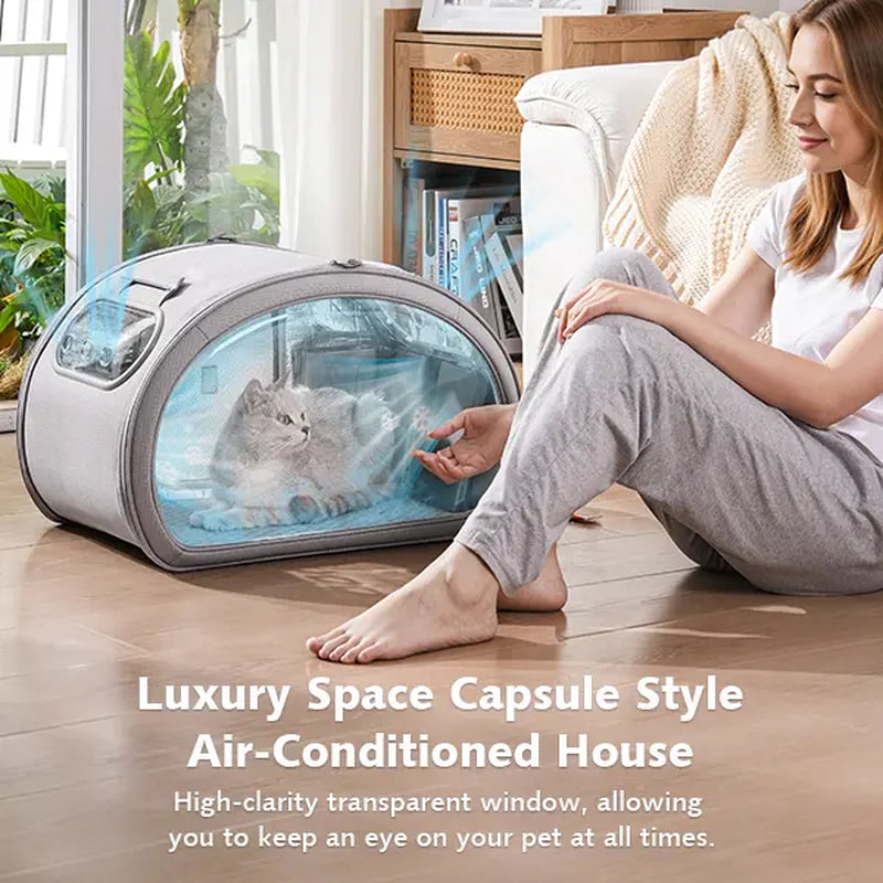 Pecute Pet Cooling House - Portable Bubble View Pod with Detachable Cooling Blanket, Full-View Window, Insulated Wall, Fiberglass Rods, No-Assembly Design, All-Season, Folds Flat for Small Dogs/Cats (Indoor & Travel Use)