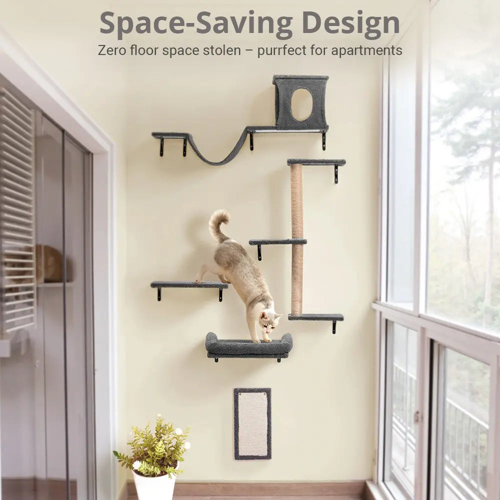 CAVEEN 5 in 1 Cat Climbing Set, Wall Furniture, Cat Wall Shelves Perches Set, Sleeping Playing Lounging Climbing Wall-Mounted Cat Tree House for Multiple Cats, Wall Mounted Cat Climber Set, Dealsforyou, Summerwins, Restock, Dealsforyoudays, DFYD
