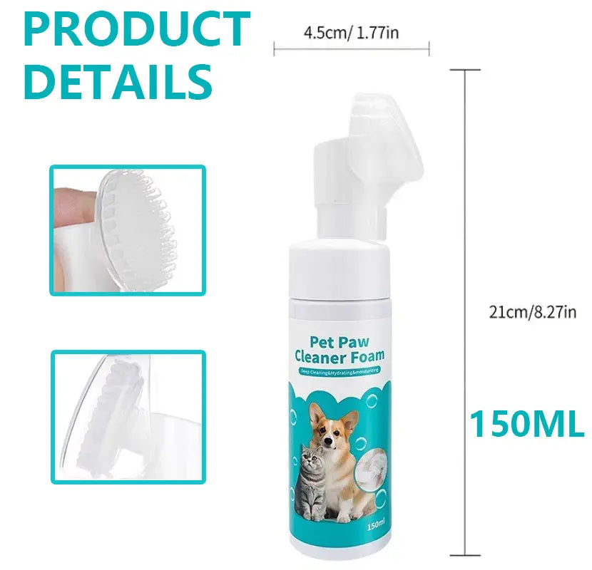 Ultimate No Rinse Dog Paw Cleaner & Puppy Paw Washer - Easy-to-Use Silicone Brush with Gentle Plant-Based Foam - 150ml Natural Oils for Cats & Pets