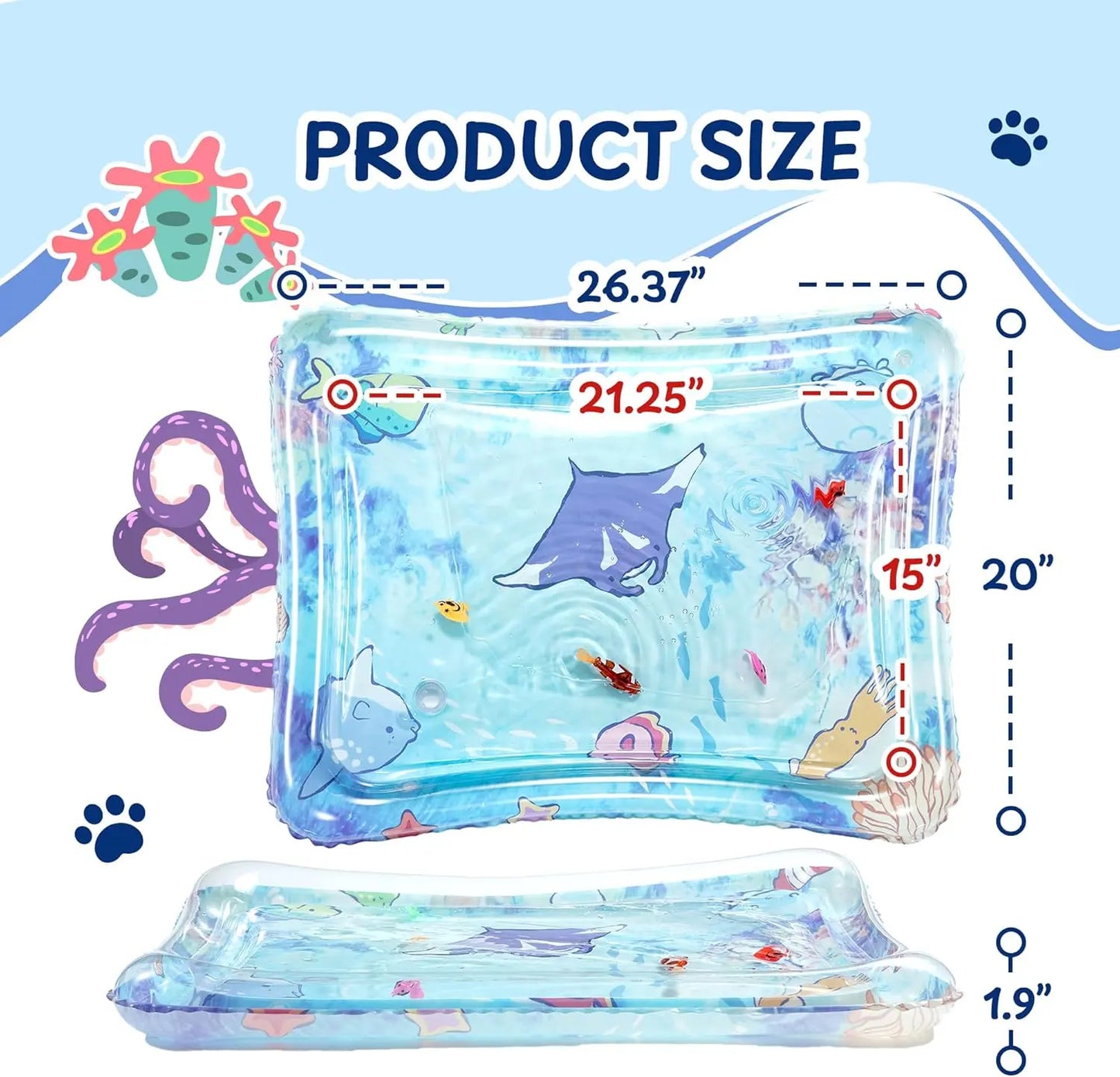 PURETOY Cat Enrichment Water Mat with Glowing Fish, TPU Thickened Leak-Proof Sensory Toy with Air Pump, Hot & Cold Cooling Pad for Indoor Cats