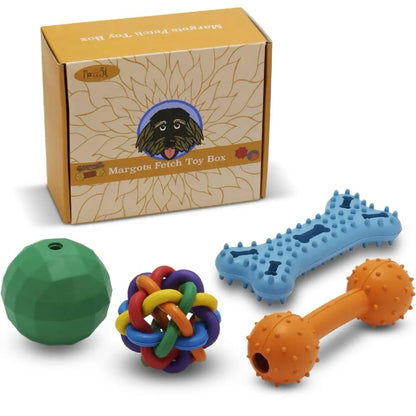 Fetch Toys for Dogs to Keep Them Occupied - Colorful Durable Dog Toy Bundle for Moderate Chewers - Puppy Enrichment Toys Promote Teeth Cleaning, Eliminate Boredom & Provide Hours of Fun - 4 Pack